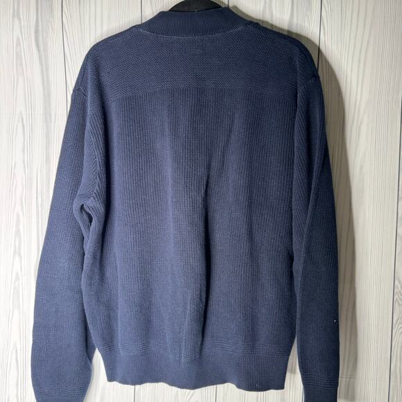 Vintage LL Bean Sweater Men Lg  Blue Chunky Knit 100% Cotton Quarter Button USA - Picture 5 of 9